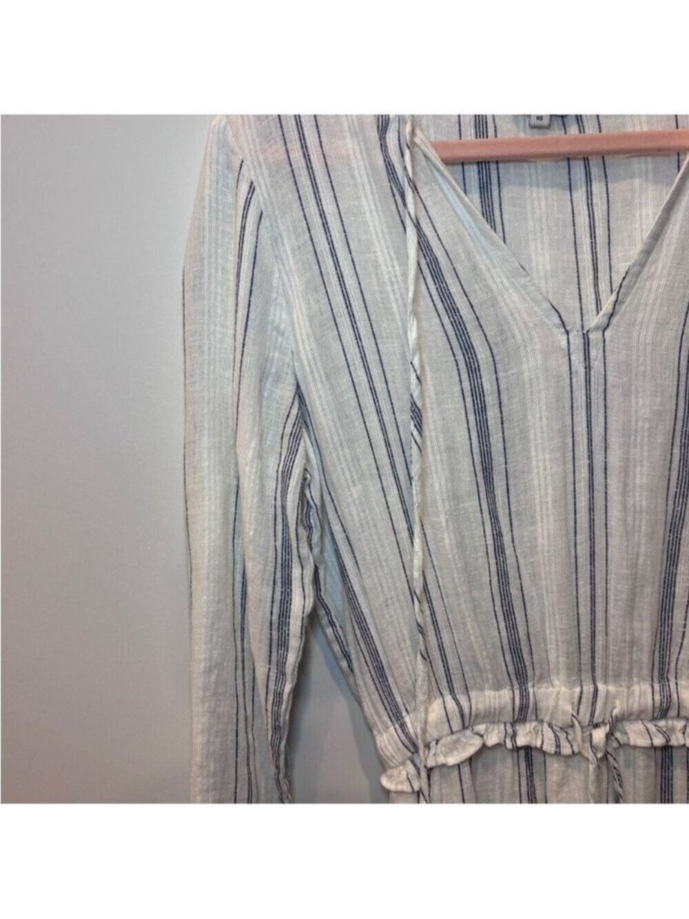 Rails Striped Mini Dress Cream Gray Blue Long Sleeve Cinched Waist XS 0472 - Picture 3 of 9
